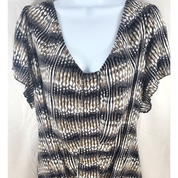 Worthington Woman Plus Size 1X Animal Print Scoop Neck Stretch Top Elastic Cuff - Picture 3 of 8